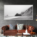 Foggy Beach Boulders, Minimalist Shoreline, Moody Monochrome, Canvas Print, Neutral Bathroom Art, Zen Wall Decor, Calm Coastal Scene