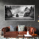 Hidden Coastal Cove, Dramatic Ocean Scene, Natural Seascape, Canvas Print, Rustic Cabin Wall Art, Black and White Beach Photography