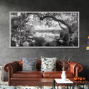 Tree Arch Reflection, Tranquil River View, Nature Canopy Water, Framed Canvas Print, Bedroom Wall Art, Zen Landscape Art, Cabin Decor