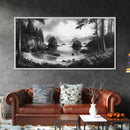 Coastal Forest View, Mountain Sea Horizon, Romantic Nature Scene, Framed Canvas Print, Living Room Wall Art, Vintage Landscape