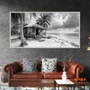 Tropical Hut, Palm Tree Scene, Island Escape Photo, Framed Canvas Print, Beach House Wall Art, Rustic Boho Coastal Decor, Nature Scene