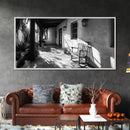 Porch Shadows Light, Rustic Patio, Black and White Decor, Farmhouse Entryway, Framed Canvas Print, Country Kitchen Wall Art, Bedroom Wall Art