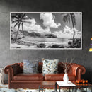 Tropical Beach View, Palm Tree Paradise, Black and White Island, Coastal Wall Decor, Canvas Print, Boho Living Room Art, Office Wall Art