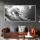 Jellyfish In Light, Ocean Life Art, Monochrome Sea Creature, Canvas Print, Coastal Bathroom Wall Art, Marine Modern Decor, Office Wall Art