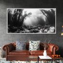 Kelp Forest Rays, Underwater Light, Black and White Ocean Scene, Framed Canvas Print, Nature Wall Art, Coastal Bathroom Decor