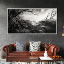Stormy Shore, Erosion Roots, Driftwood Beach, Nature Drama, Framed Canvas Print, Moody Wall Art, Fall Living Room Decor, Dark Rustic Style