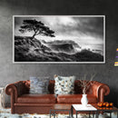 Lone Tree, Foggy Cliffs, Dramatic Landscape, Moody Sky, Framed Canvas Print, Nature Wall Art, Cabin Decor, Autumn Coastal Vibes