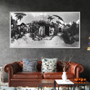 Tropical Beach Shack, Rustic Coastal Decor, Island Vibes, Palm Tree Jungle, Framed Canvas Print, Boho Living Room Wall Art