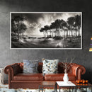 Tree Silhouettes, Coastal Pines Sunset, Nature Path Scene, Framed Canvas Print, Autumn Living Room or Rustic Cabin Wall Decor