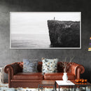 Ocean Cliff, Brave Explorer, Minimal Landscape, Adventure Wall Art, Framed Canvas Print, Modern Home Decor, Inspirational Office Art