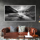 Ocean Snake Landscape, Coastal Creature Scene, Black and White Reptile, Framed Canvas Print, Moody Art, Bedroom or Den Decor