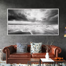 Stormy Sea, Ocean Waves, Monochrome Seascape, Dramatic Beach View, Framed Canvas Print, Nautical Wall Art, Bathroom Coastal Decor