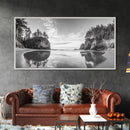 Sea Stacks, Calm Waters, Coastal Trees, Tranquil Morning, Framed Canvas Print, coastal wall art, nature inspired, entryway decor