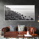 Shoreline Rocks, Quiet Water, Still Landscape, Coastal Photography, Canvas Print, Minimalist Office Art, Calm Nature Scene