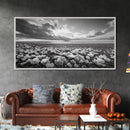 Flower Beach Shore, Coastal Blossoms, Pebble Flower Scene, Nature Bloom Decor, Canvas Print, Living Room Wall Art, Boho Art