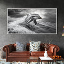 Leaping Dolphin, Ocean Life, Marine Animal, Waves Splashing, Framed Canvas Print, Coastal Kids Room Art, Beach House Decor