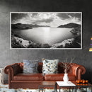 Ocean Sunset View, Mountain Coast Landscape, Black and White Art, Canvas Print, Minimalist Decor, Living Room Wall Art, Tranquil Home Style