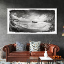 Shipwreck Beach Scene, Dramatic Coastline, Black and White Decor, Framed Canvas Print, Moody Art, Coastal Wall Art, Rustic Bedroom Print