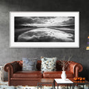 River Reflection, Cloudy Sky, Calm Nature Path, Modern Monochrome, Framed Canvas Print, Bedroom Wall Art, Minimalist Landscape Art