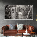 Trail Marker, Wooded Path, Rustic Forest, Natural Journey, Framed Canvas Print, farmhouse decor, nature lover gift, Autumn entryway art