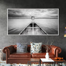 Canoe Lake, Adventure Paddle, Calm Waters, Cloudy Sky, Framed Canvas Print, Minimalist Art, Office Wall Decor, Nature Lover Style
