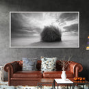 Tumbleweed, Desert Beach, Moody Sky, Solitary Calm, Framed Canvas Print, minimalist desert wall art, western Fall decor, neutral tones