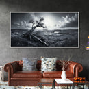 Windswept Tree, Coastal Landscape, Stormy Sky, Canvas Print, Desert Wall Art, Rustic Living Room Decor, Dramatic Minimalist Artwork