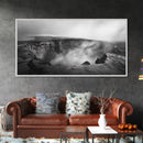 Volcanic Crater, Smoky Earth, Epic Landscape, Framed Canvas Print, Dramatic Nature Art, Study Room Decor, Moody Monochrome Photography