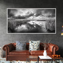 Stormy Marsh, Cloudy Sky, River Reflection, Framed Canvas Print, Nature Wall Art, Moody Landscape, Autumn Decor, Office Or Study Artwork