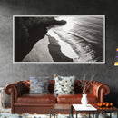 Shoreline Light, Coastal Waves, Cliff Shadow, Beach Edge, Framed Canvas Print, Ocean Minimalist Art, Bathroom Wall Decor