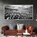 Coastal Flower Field, Ocean Meadow Scene, Seaside Wildflower Landscape, Serene Botanical Print, Living Room Art, Canvas Print