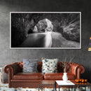 Ocean Cave Flow, Coastal Rock Wall Art, Moody Nature Seascape, Black White Beach Decor, Boho Bathroom Accent, Canvas Print, Monochrome Art