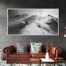 Snowy Peak, Windy Mountain, Winter Landscape, Framed Canvas Print, Black and White Art, Cabin Wall Decor, Moody Alpine Art, Rustic Wall Art