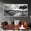 Picnic Table, Ocean Tree, Coastal Path, Windswept Scene, Framed Canvas Print, Rustic Wall Art, Fall Decor, Peaceful Beach Setting