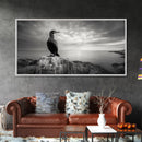 Sea Bird, Rocky Shore, Stormy Horizon, Coastal Watcher, Canvas Print, Nature Photography Art, Bedroom Decor, Ocean Wildlife
