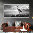 Heron Bird, Ocean Rock, Serene Wildlife, Canvas Print, Coastal Wall Art, Modern Farmhouse Decor, Minimalist Animal Scene