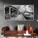 Dockside Market, Nautical Vibes, Fishing Village, Framed Canvas Print, Coastal Kitchen Art, Rustic Decor, Oceanfront Life Scene