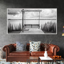Rustic Lake Swing, Tranquil Nature Scene, Porch Art, Landscape Photography, Framed Canvas Print, Country Decor, Living Room Wall Art
