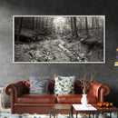 Forest Stream, Tranquil Woodland Path, Autumn Nature Photography, Framed Canvas Print, Rustic Cabin Decor, Living Room Wall Art