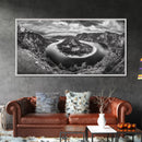 River Bend Landscape, Mountain View Aerial, Nature Panorama Scene, Framed Canvas Print, Cabin Wall Art, Adventure Boho Art, Living Room Wall Art