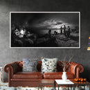 Campfire Gathering, Boho Night Vibes, Music Outdoors Scene, Framed Canvas Print, Living Room Wall Art, Folk Rustic Aesthetic