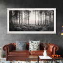 Forest Light Scene, Tall Trees Shadows, Nature Mist Pathway, Framed Canvas Print, Woodland Bedroom Art, Boho Rustic Wall Decor