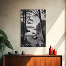 Woodland Cove Path, Tranquil Forest Scene, Nature Escape Art, Canvas Print, Cabin Wall Art, Coastal Boho Decor, Black White Landscape