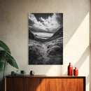 Highland Ocean Trail, Dramatic Clouds, Monochrome Nature, Canvas Print, Office Wall Art, Adventure Landscape, Rustic Home Decor