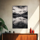 Alpine Reflections, Dramatic Skies, Mountain Serenity, Canvas Print, Living Room Wall Art, Moody Landscape Photography, Monochrome Decor