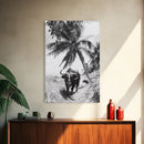 Tropical Bull, Palm Tree, Island Wildlife, Rural Photography, Framed Canvas Print, Kitchen Wall Art, Exotic Boho Decor, farmhouse decor