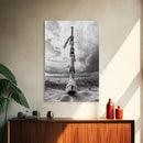 Coastal Totem, Beach Symbol, Stormy Horizon, Framed Canvas Print, nautical art, entryway decor, tribal coastal artwork, Modern Loft Decor