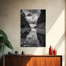 Tide Pool, Forest Reflection, Coastal Calm, Framed Canvas Print, Black White Nature Art, Bathroom or Bedroom Decor, Tranquil Scene