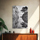 Reflected Trees, Peaceful Cove, Monochrome Seascape, Tranquil Decor, Framed Canvas Print, Zen Wall Art, Entryway Print, Coastal Calm