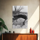 Reflected Trees Pool, Black White Nature, Moody Autumn Wall Art, Rustic Minimalist Style, Framed Canvas Print, Entryway Home Decor